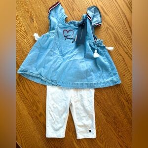 NWT Sz 18m Tommy Hilfiger Blue Denim Tank Top w/White Capri Pants Summer Outfit